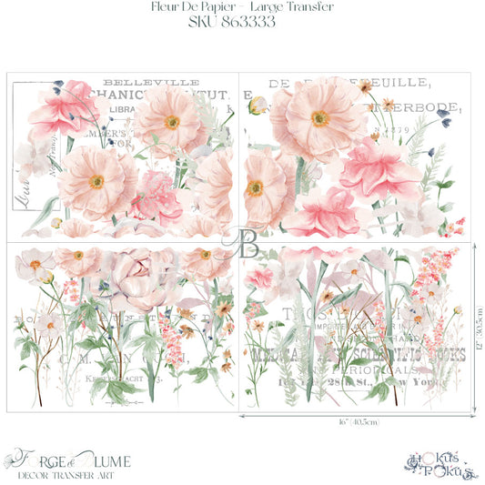 NEW Hokus Pokus; Fleur De Papier – Large Transfer – 4 x Sheets, Forge & Blume.