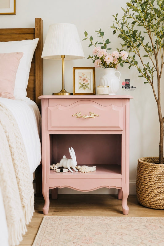French Elegance Blush Pink Nightstand with a Whimsical Twist