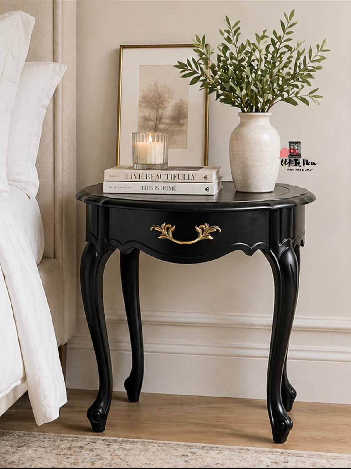 Beautiful Elegant Oval French Provincial End Tables Painted Coal Black from Fusion Mineral Paint