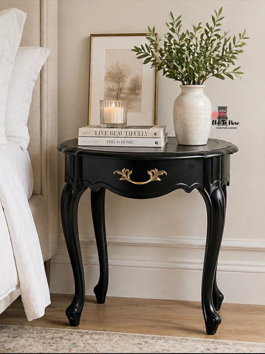 Beautiful Elegant Oval French Provincial End Tables Painted Coal Black from Fusion Mineral Paint