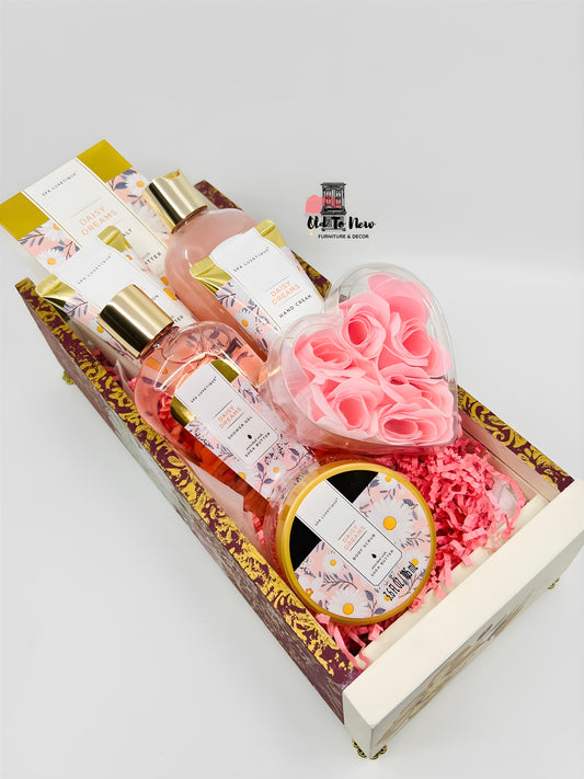 Pink and Gold Gift Box, Spa Gift Set, Mothers Day Gift, Birthday Gift, Anniversary Gift, Get Well Soon Gift, A gift for her, Old to New Furniture & Decor
