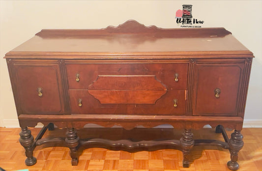 Unfinished Large Jacobean Buffet/Credenza, Dresser & Mirror & Black Entryway Unit.