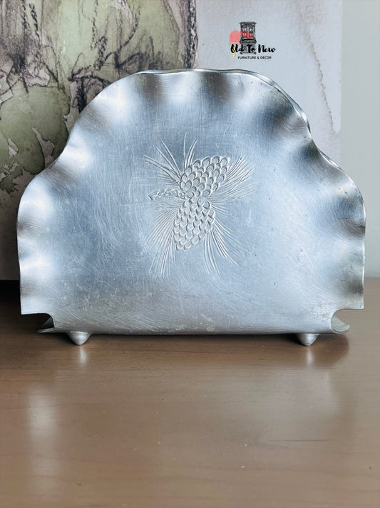 Vintage Canadian Made Aluminum Napkin Holder with a Pinecone Design.