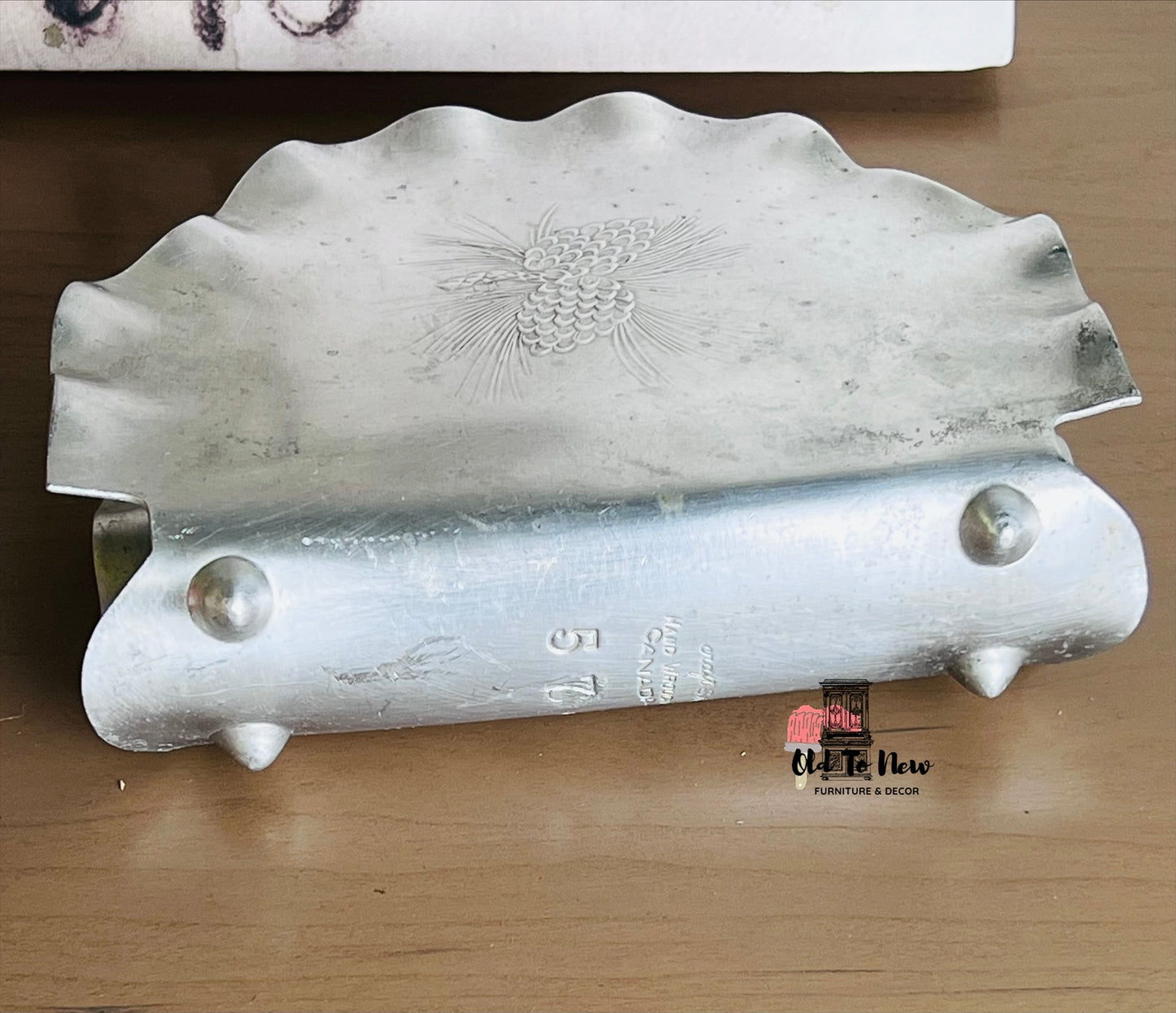 Vintage Canadian Made Aluminum Napkin Holder with a Pinecone Design.