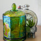 LG Indiana Glass Harvest Grape Iridescent Green Carnival Canister Jar & lid; old to new furniture & Decor, Toronto Canada