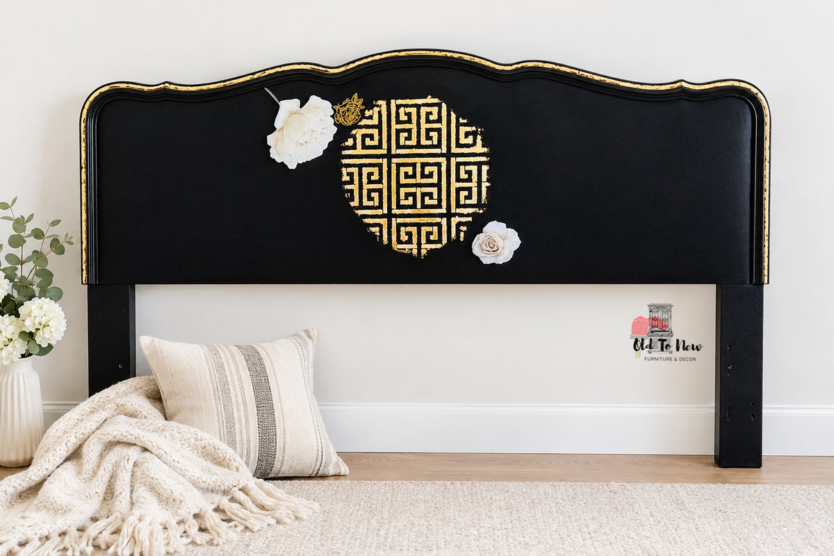 Black and Gold Large Headboard French Provincial Design