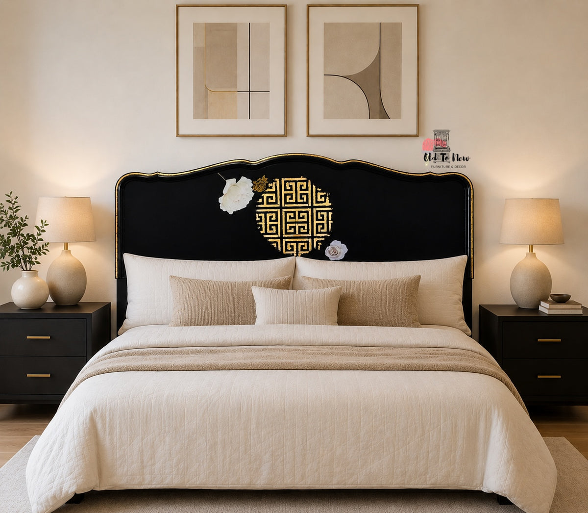 Black and Gold Large Headboard French Provincial Design