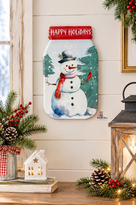 Vintage-Style Christmas Snowman Wall Art – Happy Holidays Winter Décor