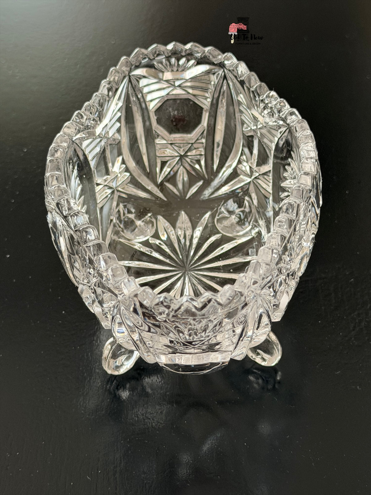 Elegant Vintage Crystal Footed Jewelry & Vanity Bowl