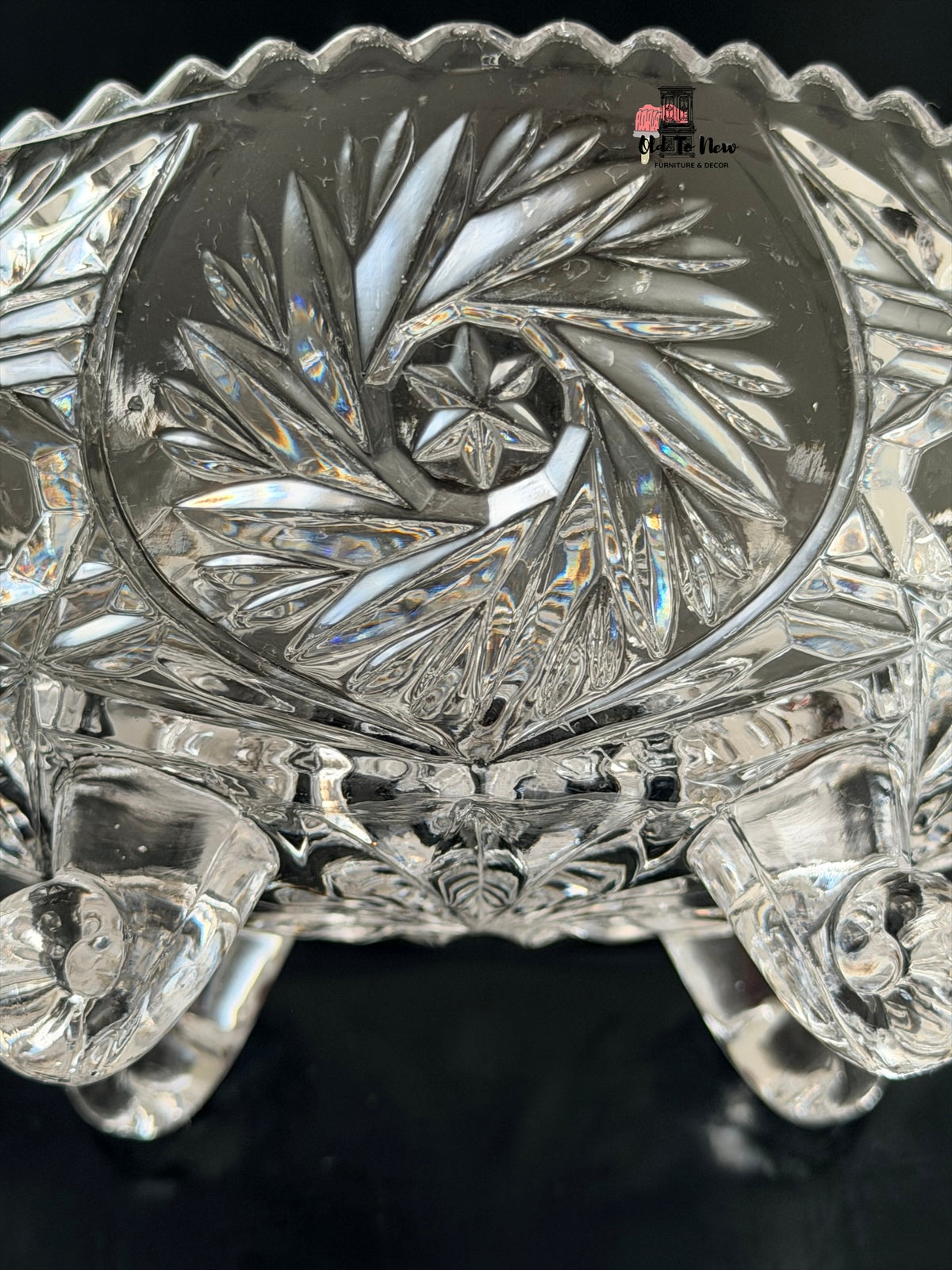 Elegant Vintage Crystal Footed Jewelry & Vanity Bowl