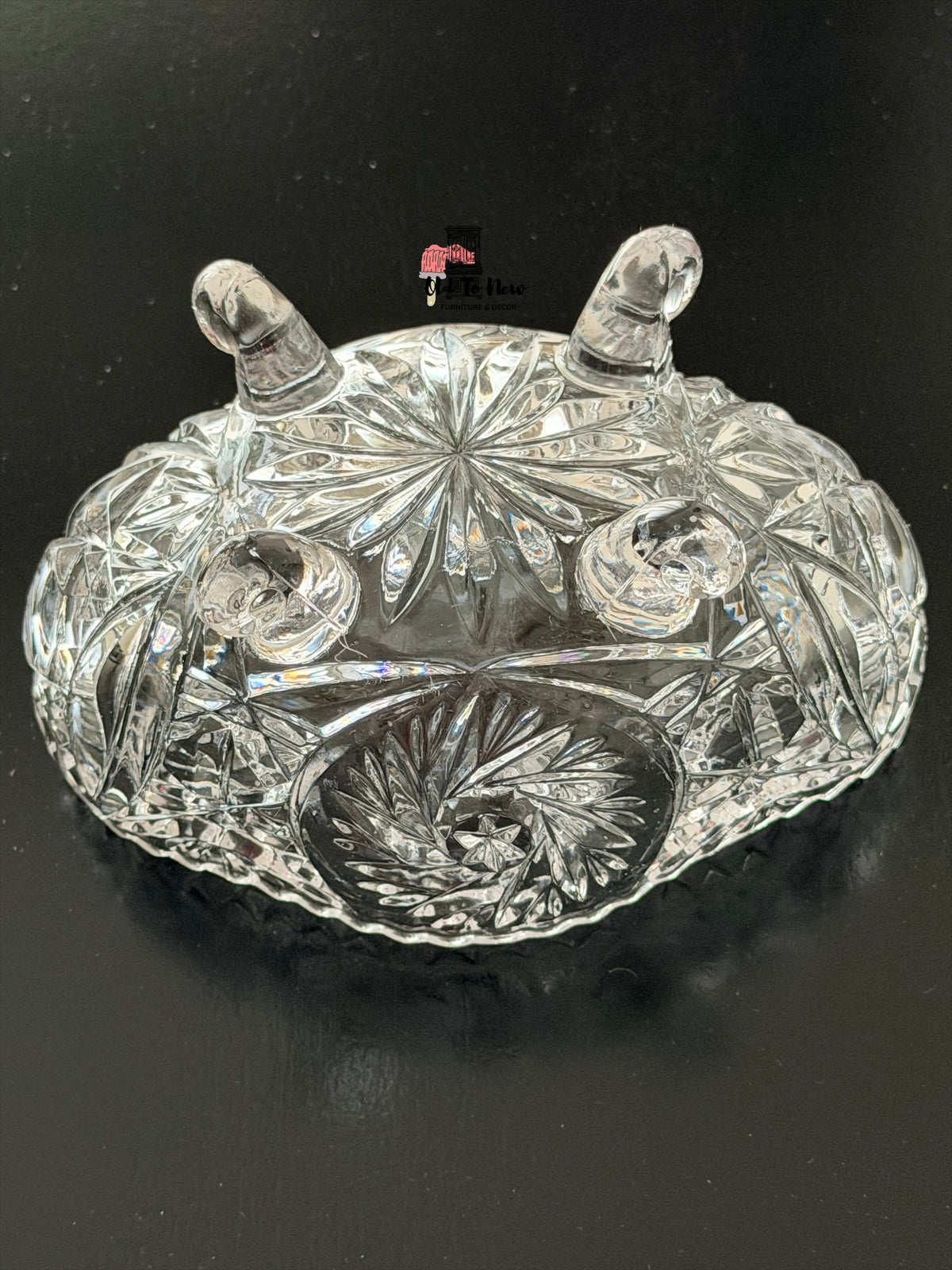 Elegant Vintage Crystal Footed Jewelry & Vanity Bowl