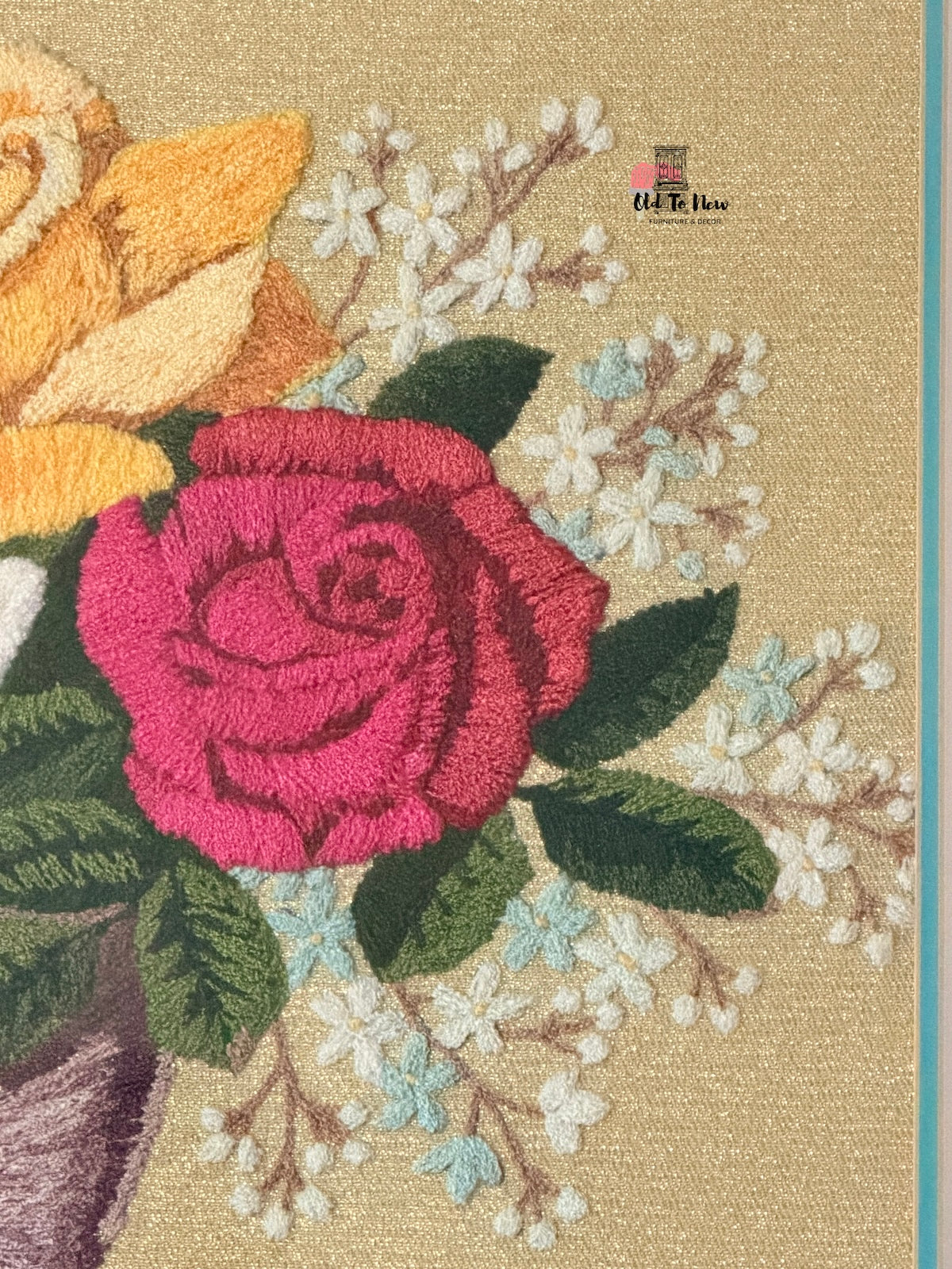 Vintage Framed Japanese Bunka Embroidery Floral Art – Rose Bouquet on Gold Metallic Silk