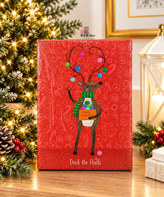 Light-Up Wendy Wiinanen "Deck the Halls" Reindeer Stretched Canvas Wall Art