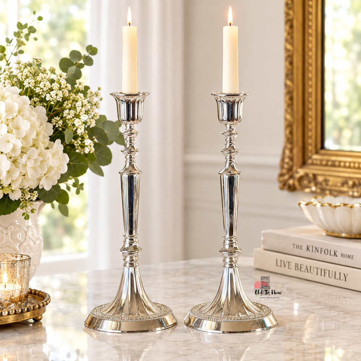 Pair of Vintage Neoclassical Silverplated Candlesticks – Fluted Baluster Taper Holders