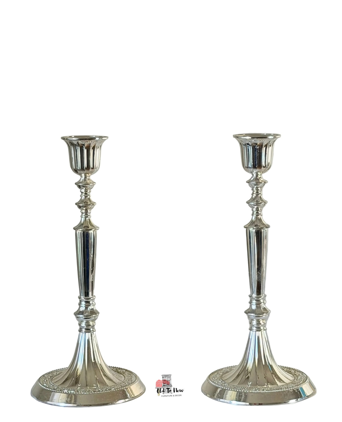 Pair of Vintage Neoclassical Silverplated Candlesticks – Fluted Baluster Taper Holders