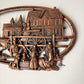 Vintage Copper-Tone Cast Metal Wall Plaque with Colonial Scene