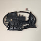 Vintage Copper-Tone Cast Metal Wall Plaque with Colonial Scene