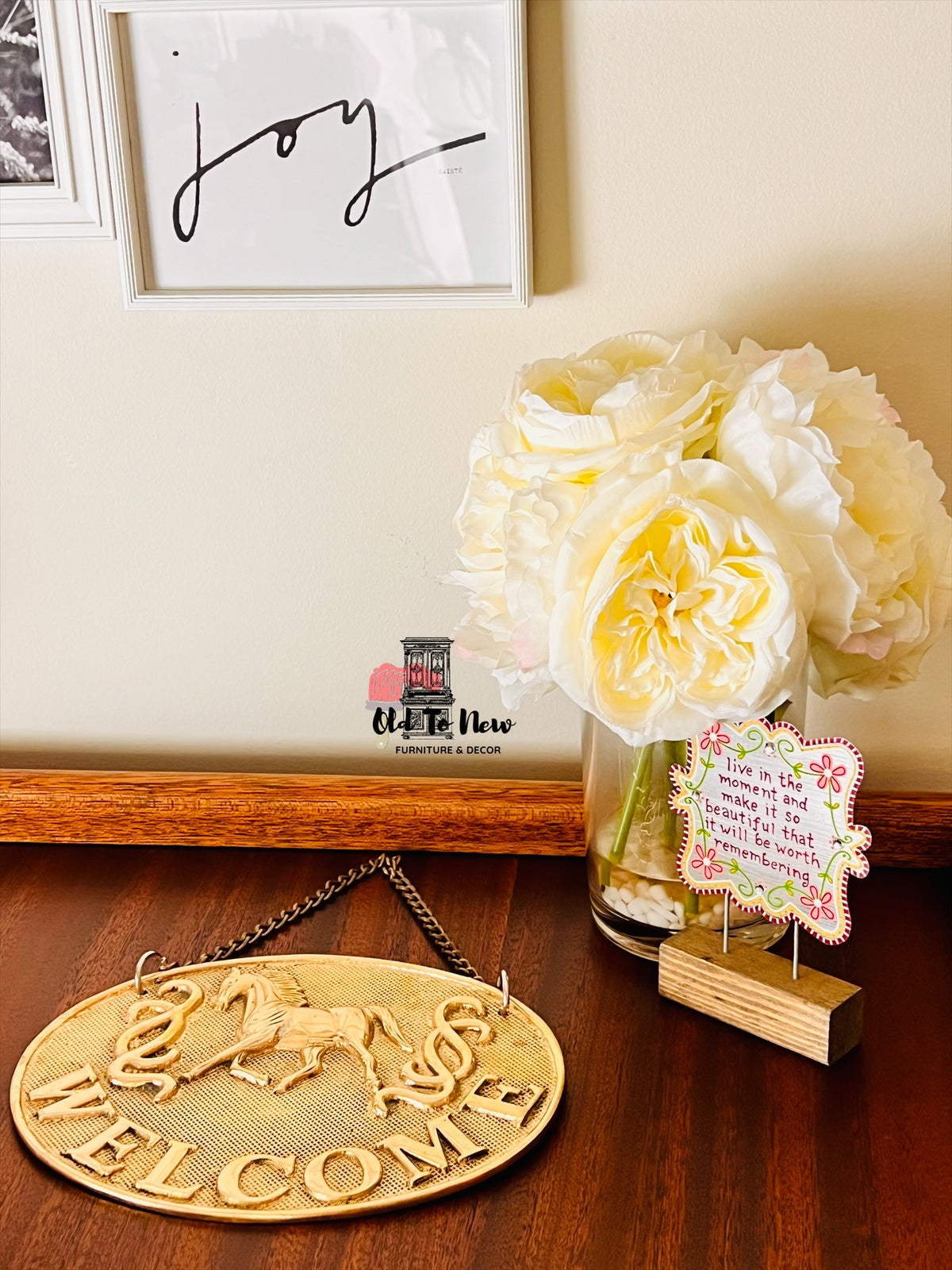 Brass Antique Welcome Sign with a Trotting Horse