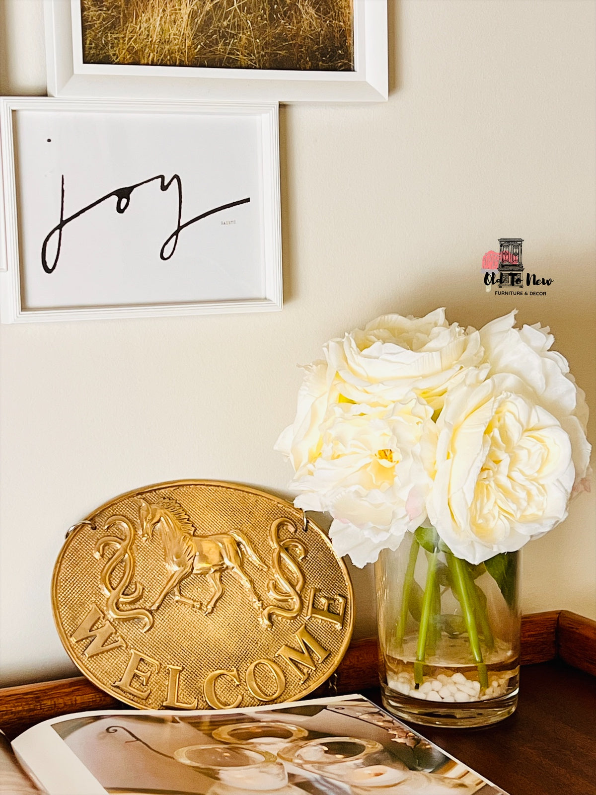 Brass Antique Welcome Sign with a Trotting Horse