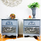 Exclusive Scroll Print Decoupage Grey French Provincial Nightstands