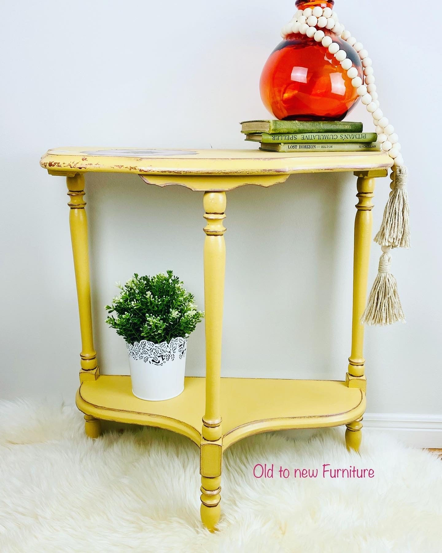 Gorgeous Antique Refinished Yellow Accent Table