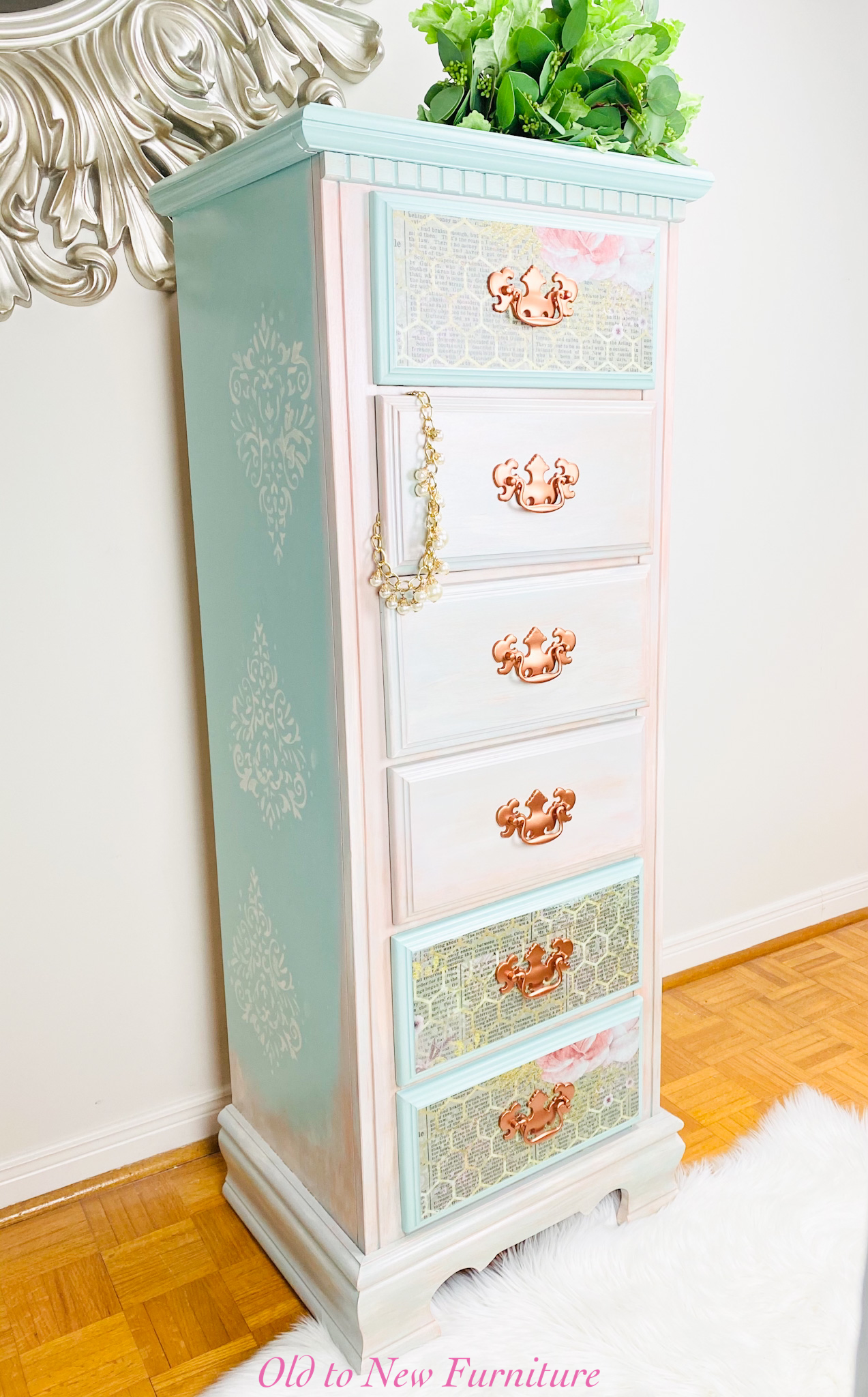 Gorgeous 6 Drawer Lingerie Chest Painted a combination of Pink
