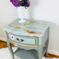 Stunning Marbled Epoxy Top French Provincial End Table Painted with Gold & Flower Accents