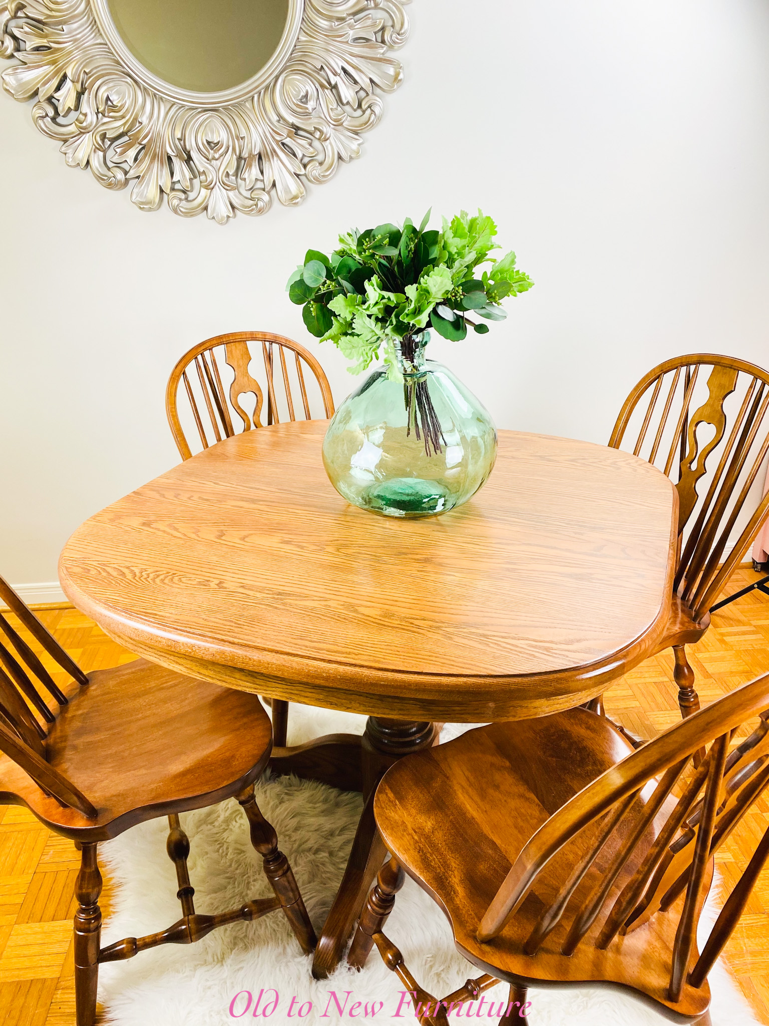 Refinished Natural Hardwood Dining Table & Chair Set