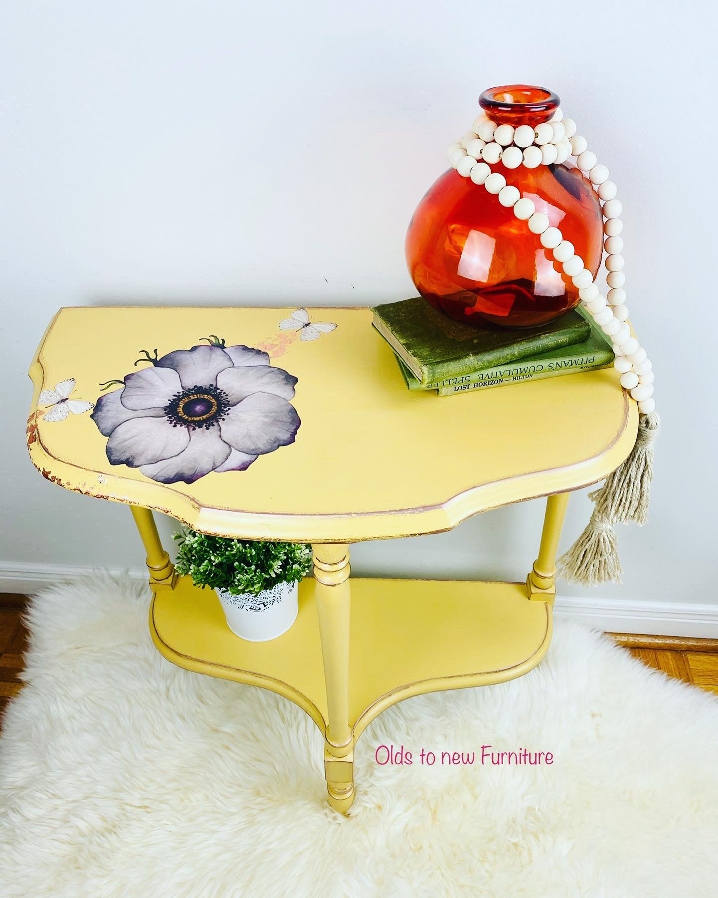 Gorgeous Antique Refinished Yellow Accent Table
