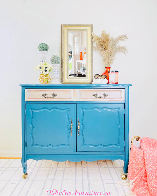 Blue and Natural Wood French Provincial Antique Sideboard  | GTA