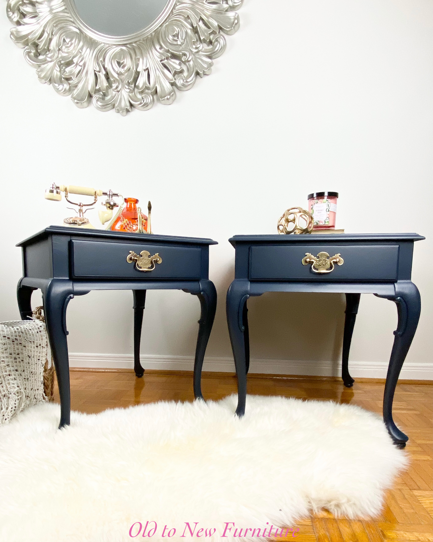 Jazzy Deep Blue Rectangular Queen Anne Style End Tables