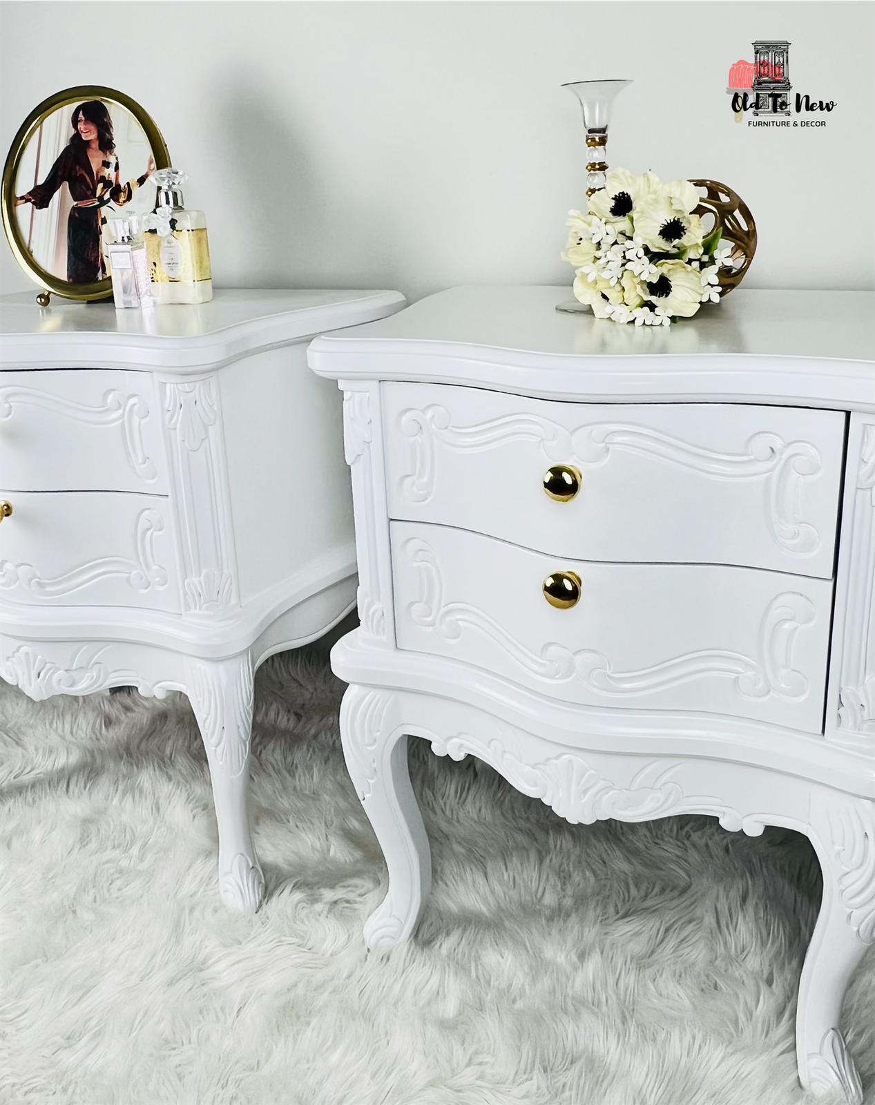 White Ornate End Tables; Old to New Furniture & Decor
