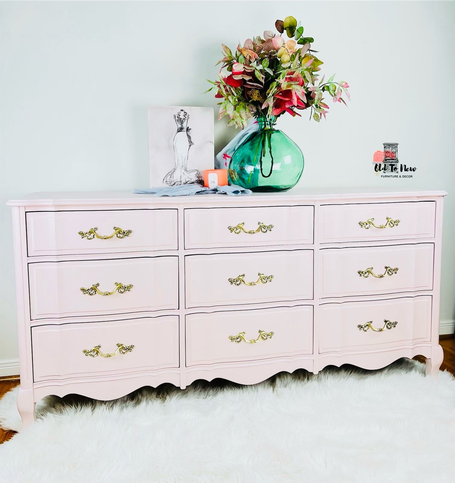 Gorgeous 9 Drawer Malcolm Dresser Painted Delicate Pink With Fusion Mineral Paint