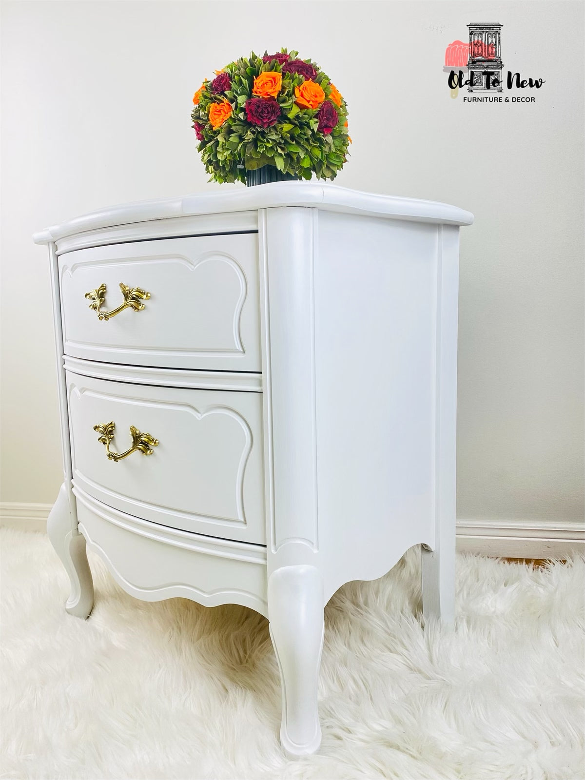 French Provincial end table, night stand painted white with Victorian Lace From Fusion Mineral Paint. Toronto Furniture, Antique Furniture Toronto, French Provincial  Toronto