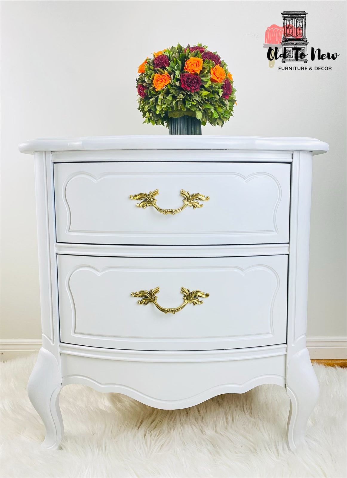French Provincial end table, night stand painted white with Victorian Lace From Fusion Mineral Paint - Shop Canadian Furniture
