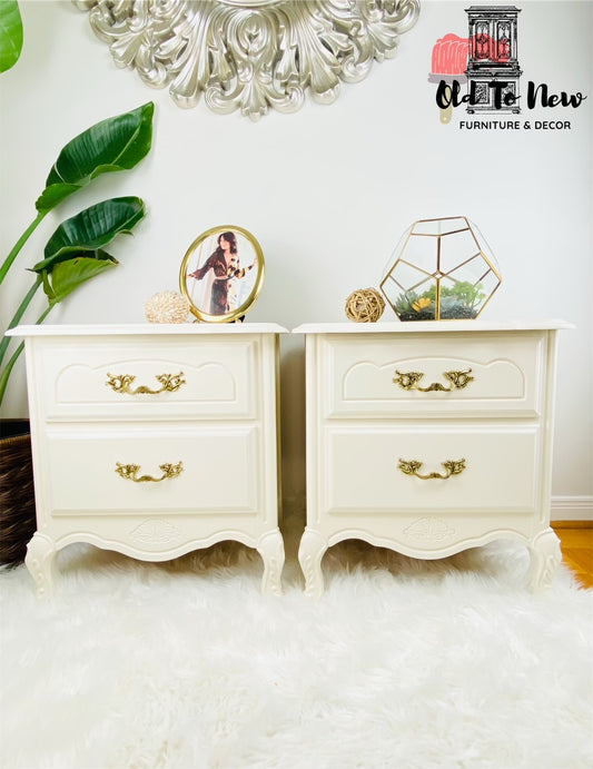 Beige French Provincial 2 Drawer Night Stands Painted with Plaster From Fusion Mineral Paint