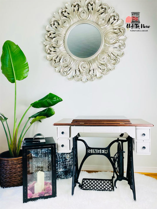 Professionally Refinished Antique Singer Sewing Machine; Painted Beige With Annie Sloan Chalk Paint