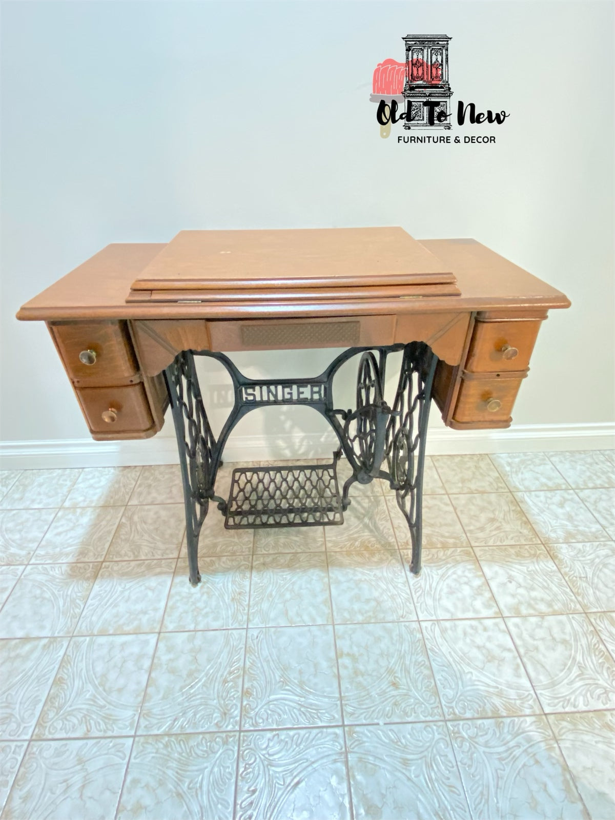 Professionally Refinished Antique Singer Sewing Machine; Painted Beige With Annie Sloan Chalk Paint