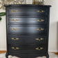 Professional Refinished Antique French Provincial Tall Dresser Armoire Painted with Coal Black from Fusion Mineral Paint