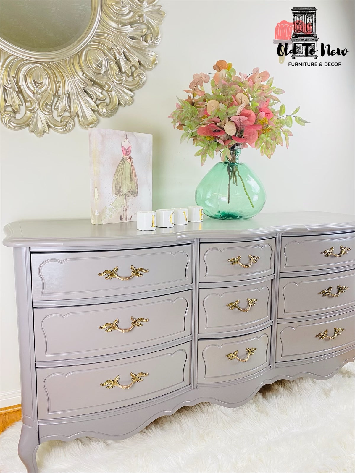 Grey Nine Drawer French Provincial Dresser Painted Gre