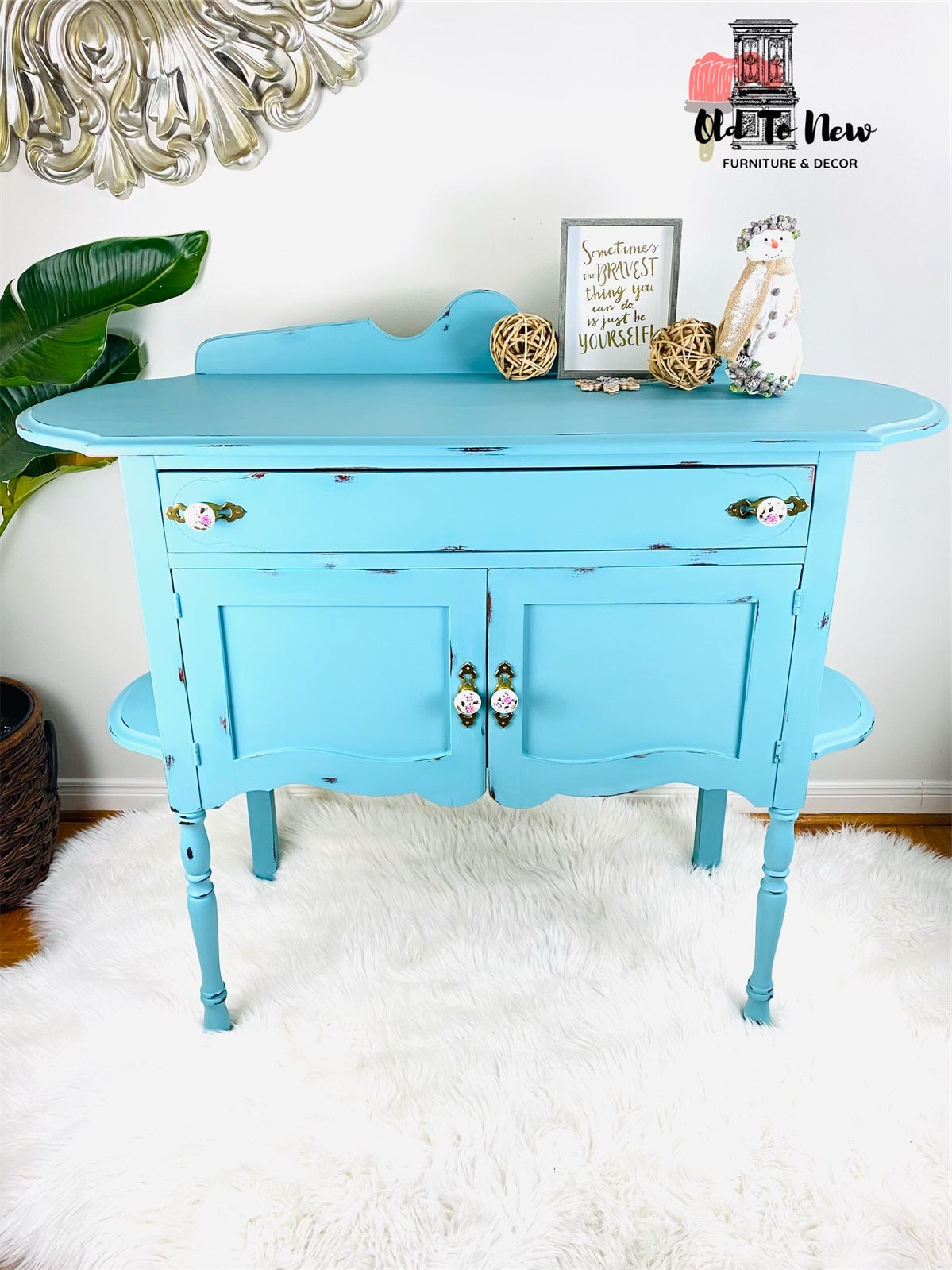 Antique Sideboard Painted Tiffany Blue with Provence From Annie Sloan