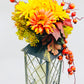 Beautiful Orange and Yellow Floral Center Piece with Candle - Fall Flower Arrangement