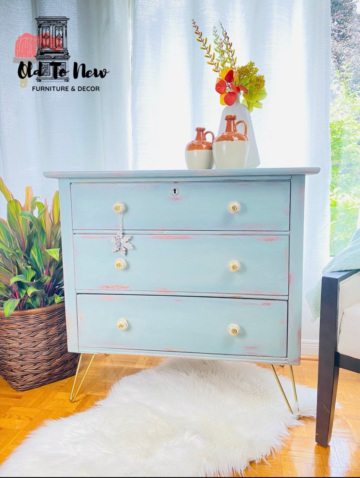 SALE $450; Stunning Refinished Vintage Antique Sideboard Chalk Painted Light Blue in Color