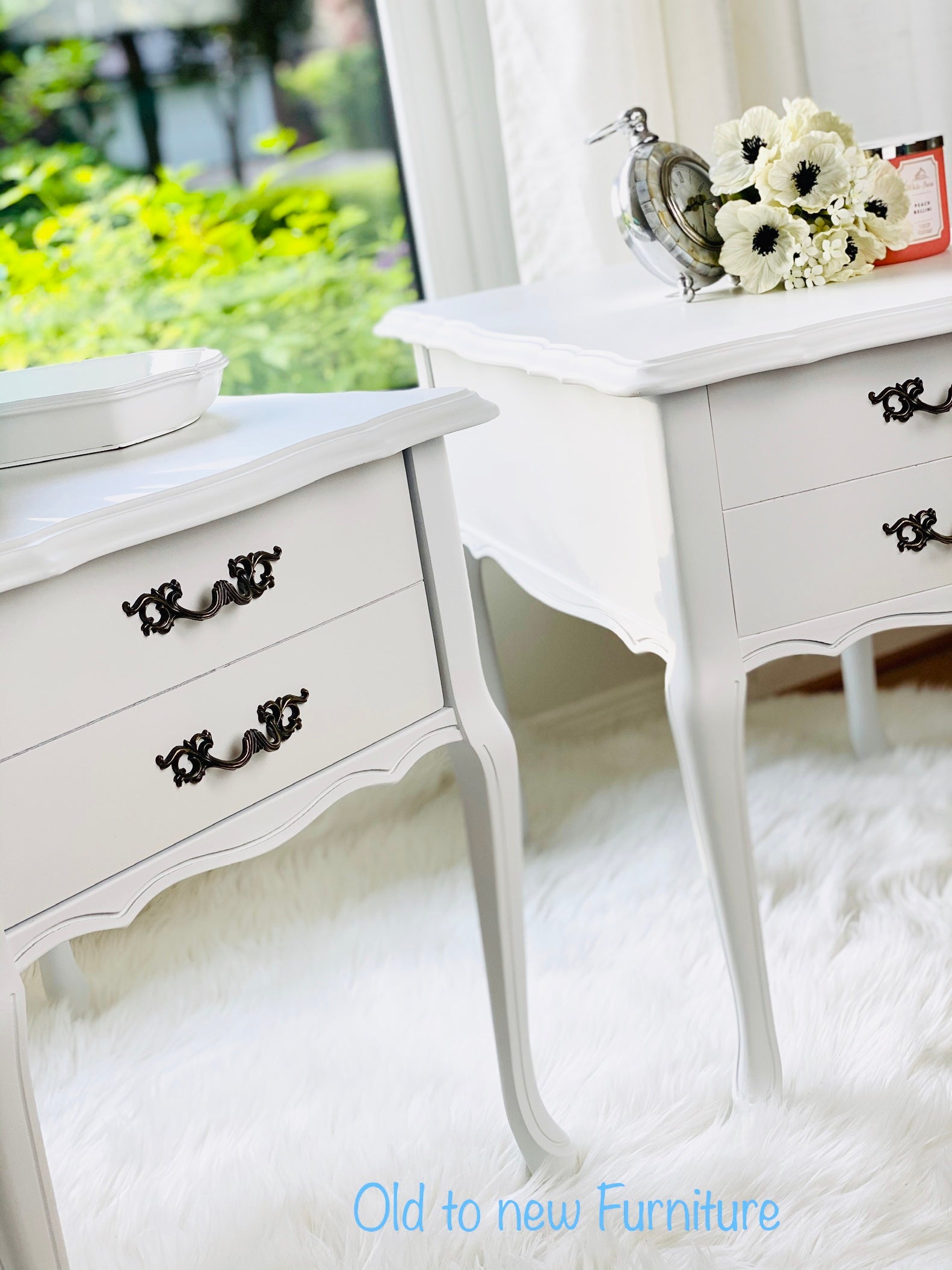 Gorgeous French Provincial End Tables, Night Stands Painted White