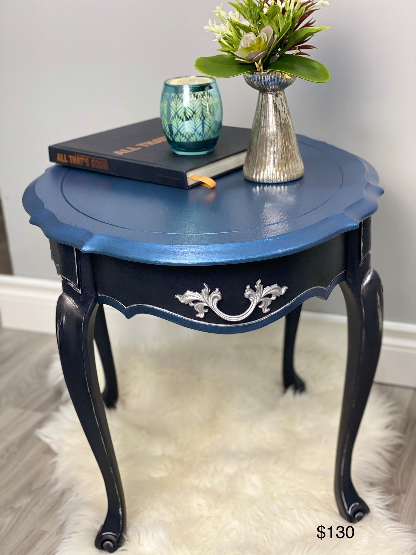 Blue & Silver French Provincial End Table