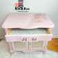 Pink side table with lined top drawer open;  Old to New Furniture and Decor Paint Pink 