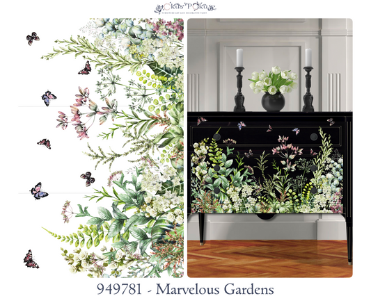 Hokus Pokus Transfer - Marvelous Gardens Furniture Transfer Green floral garden with butterflies