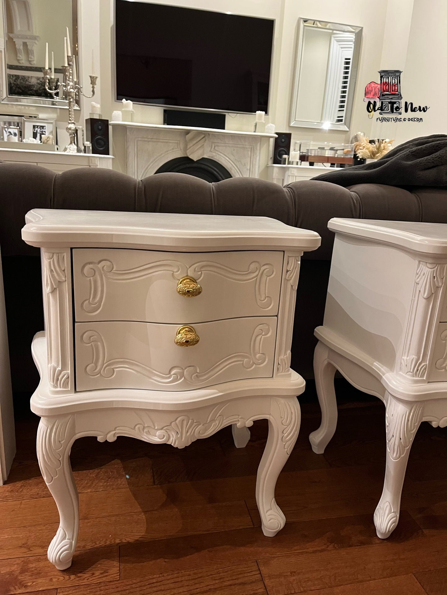 Customer picture, ornate bedside tables; Old to New Furniture & Decor