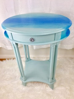 Beautiful Bombay Side Table Painted Blue Using Annie Sloan Paints