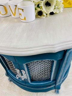 Refinished Round French Provincial End Table Painted Blue